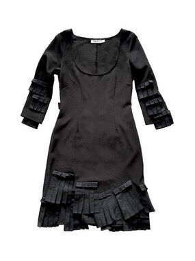 MOSCHINO Little Black Cocktail Dress with Folded Ruffles And A Low Neckline